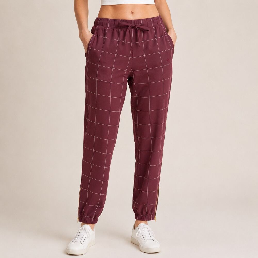 ALBION FIT | Destination Joggers Burgundy Windowpane Activewear Pants | Large